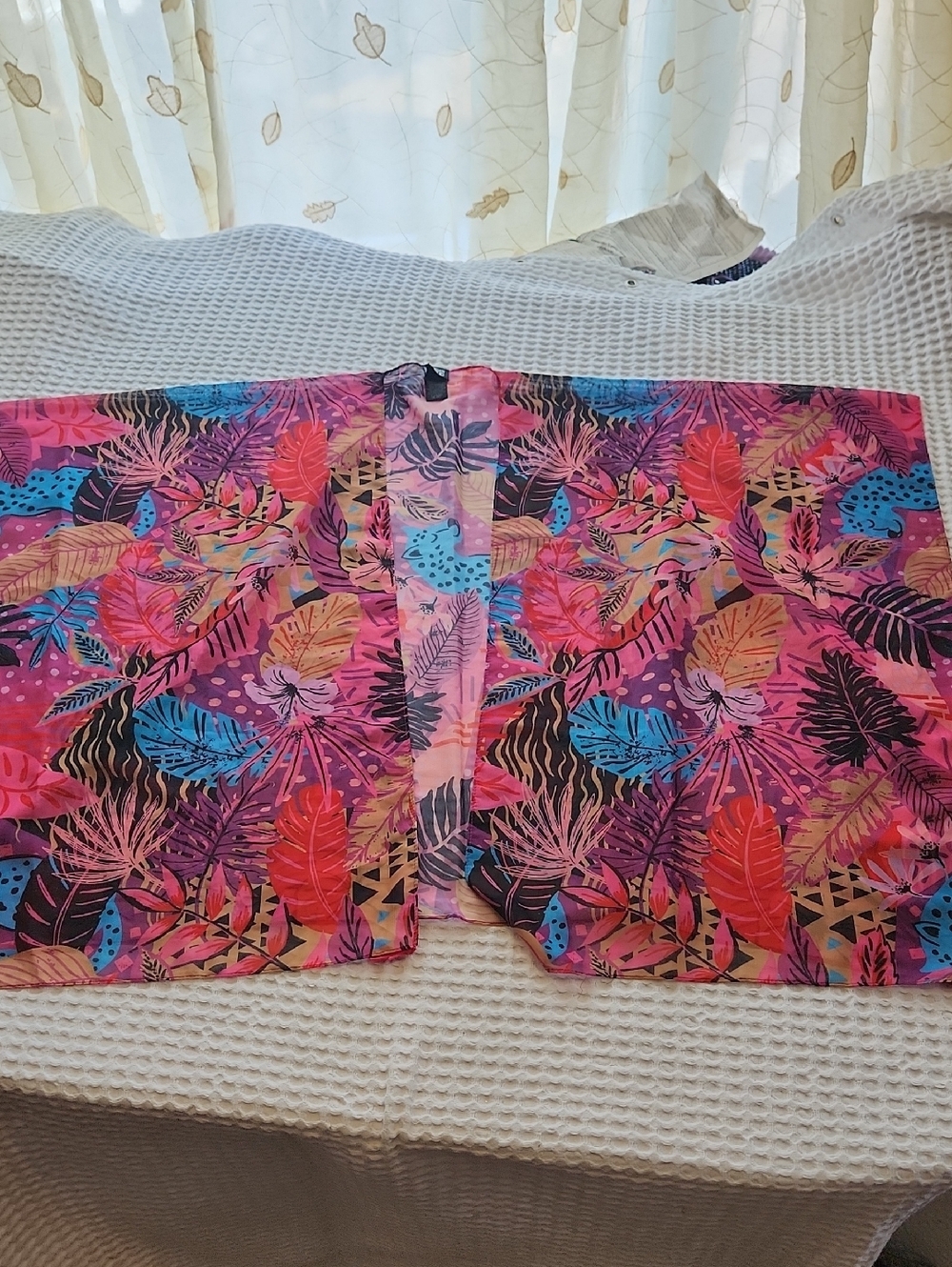 Madden NYC Vibrant Tropical Print Kimono  Bright Multicolor